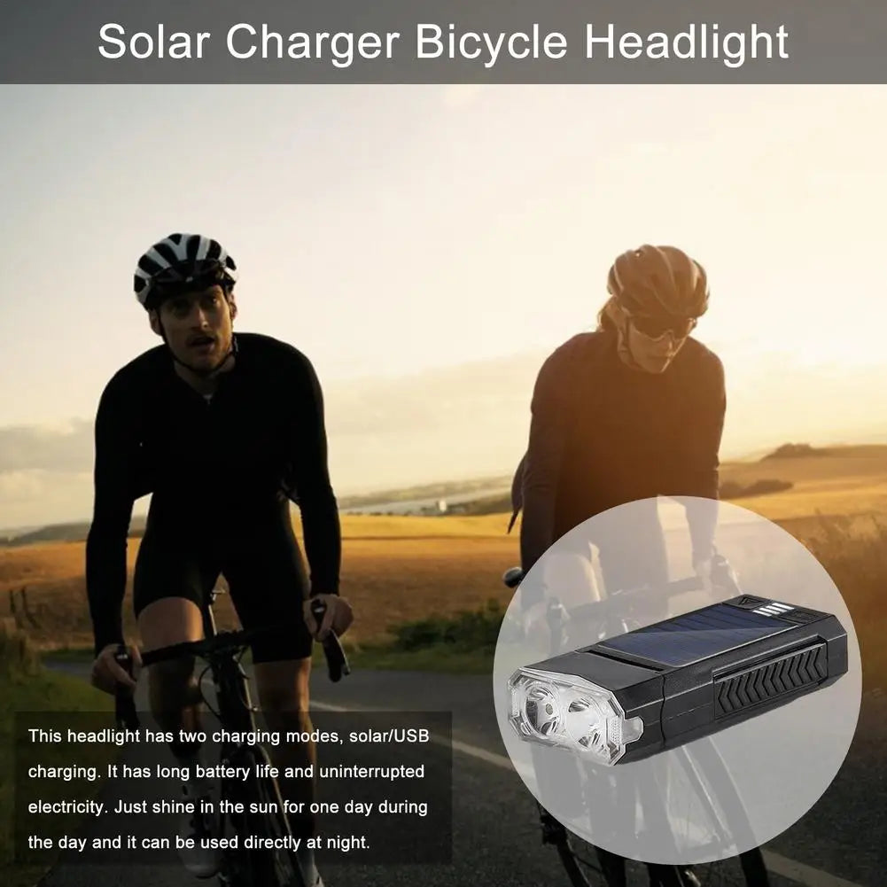 Waterproof LED Bicycle Light , 2-4000Mah Solar Rechargeable MTB Mountain Road Bike Front Lamp Flashlight with Bicycle Bell 130Db