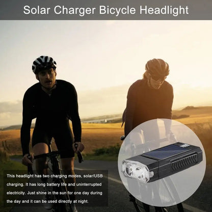 Waterproof LED Bicycle Light , 2-4000Mah Solar Rechargeable MTB Mountain Road Bike Front Lamp Flashlight with Bicycle Bell 130Db